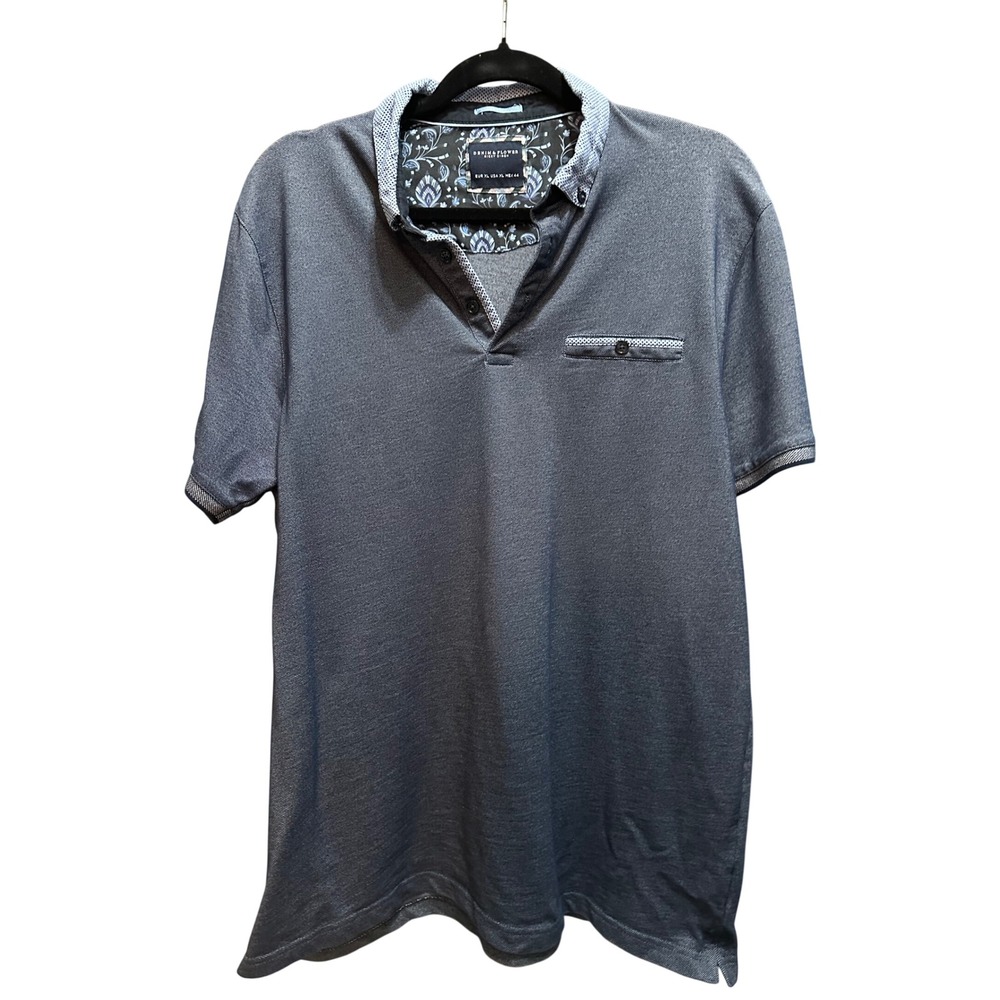 Denim & Flower Ricky Singh Mens XL Polo Shirt Grey Floral Accent Short Sleeve XL